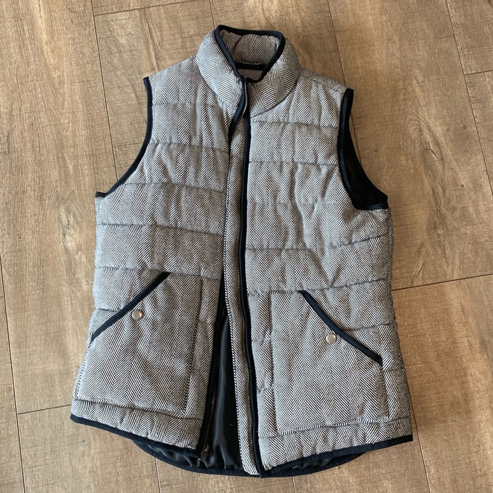 Black and White Herringbone Puff Vest